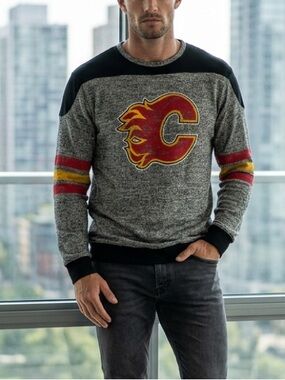 Red Jacket Calgary Flames Cotton Long Sleeve Jersey Tee Grey